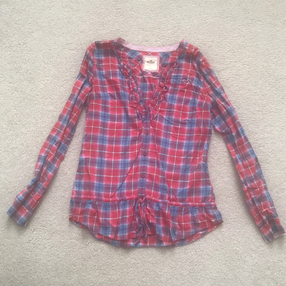 Red and blue gingham button down shirt